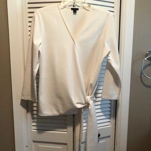 Ann Taylor White Tie Wrap Blouse